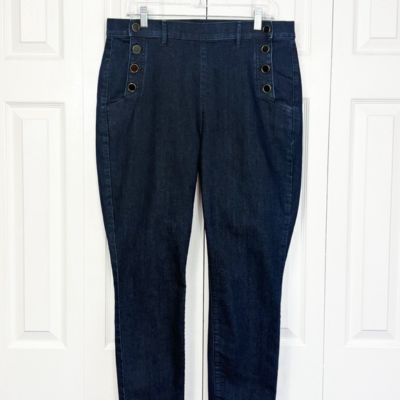 LOFT Dark Rinse Blue Denim Sailor Button Front Modern Skinny Jeans 14 - Picture 1 of 16